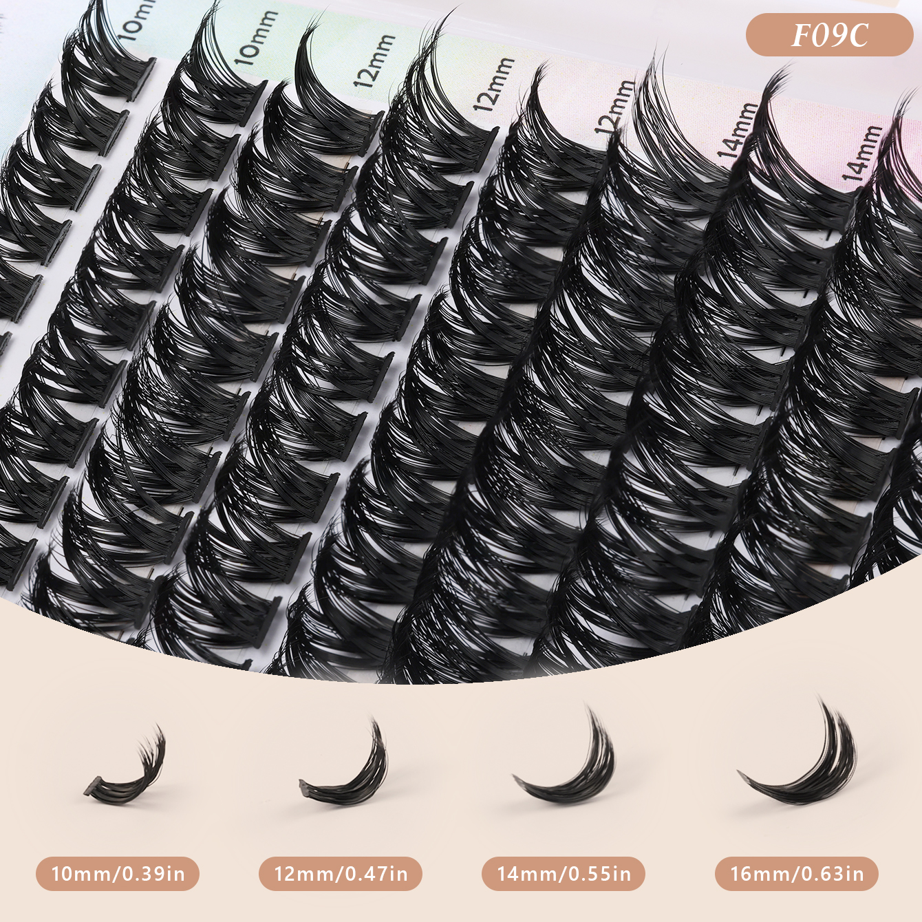 Fluffy C-Curl Cluster Lashes - Natural Volume for Hooded Eyes-F09