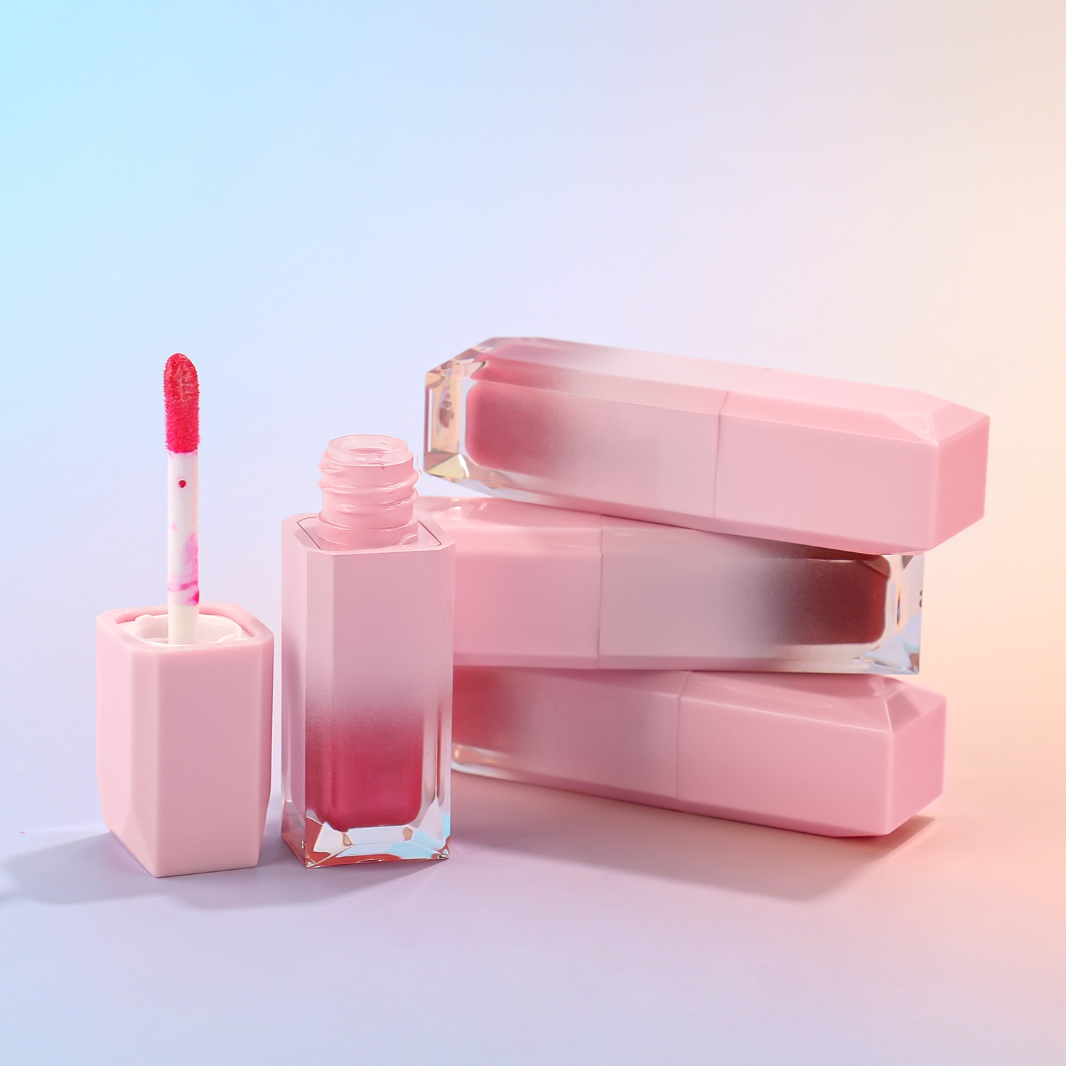 Pink Gradient Lip Gloss Tube - Customizable Cosmetic Packaging for Lip Products thumbnail