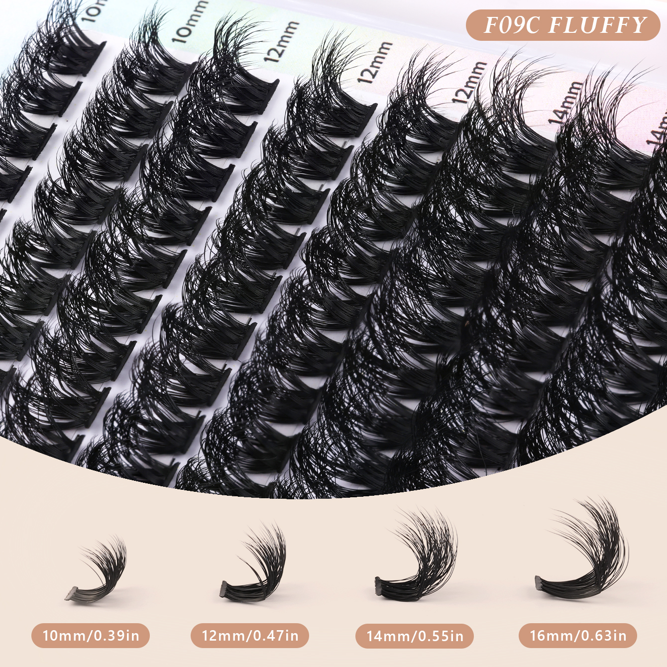 Fluffy C-Curl Cluster Lashes - Natural Volume for Hooded Eyes-F09 thumbnail
